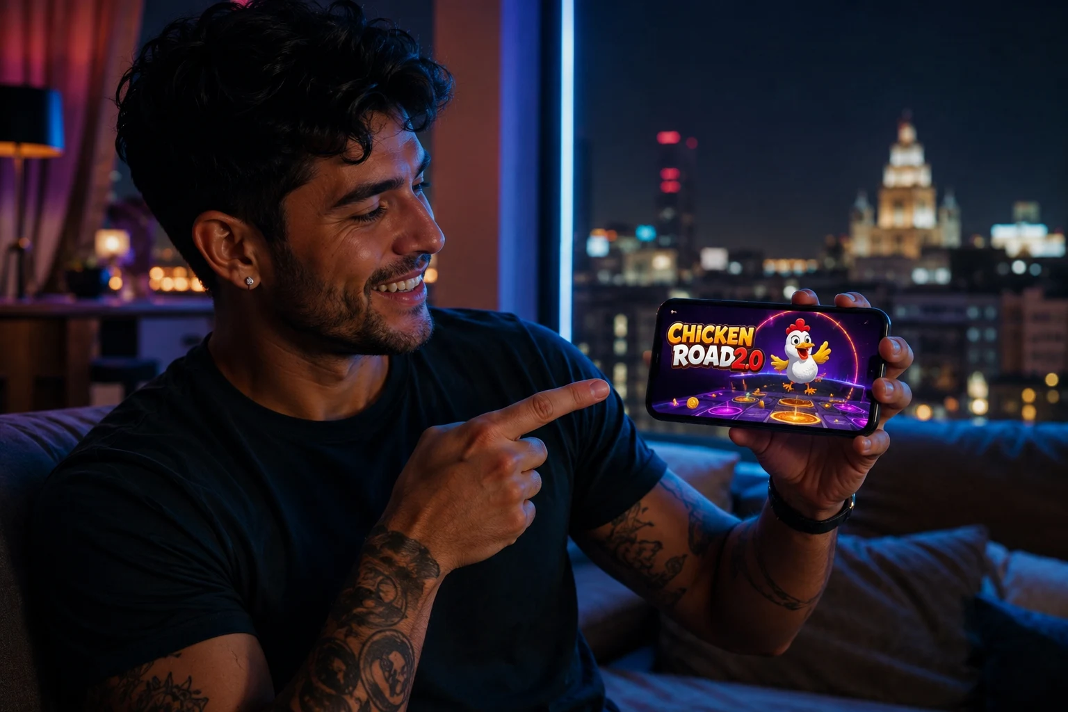 Jugador español usando Chicken Road 2.0 en smartphone con interfaz moderna de casino online